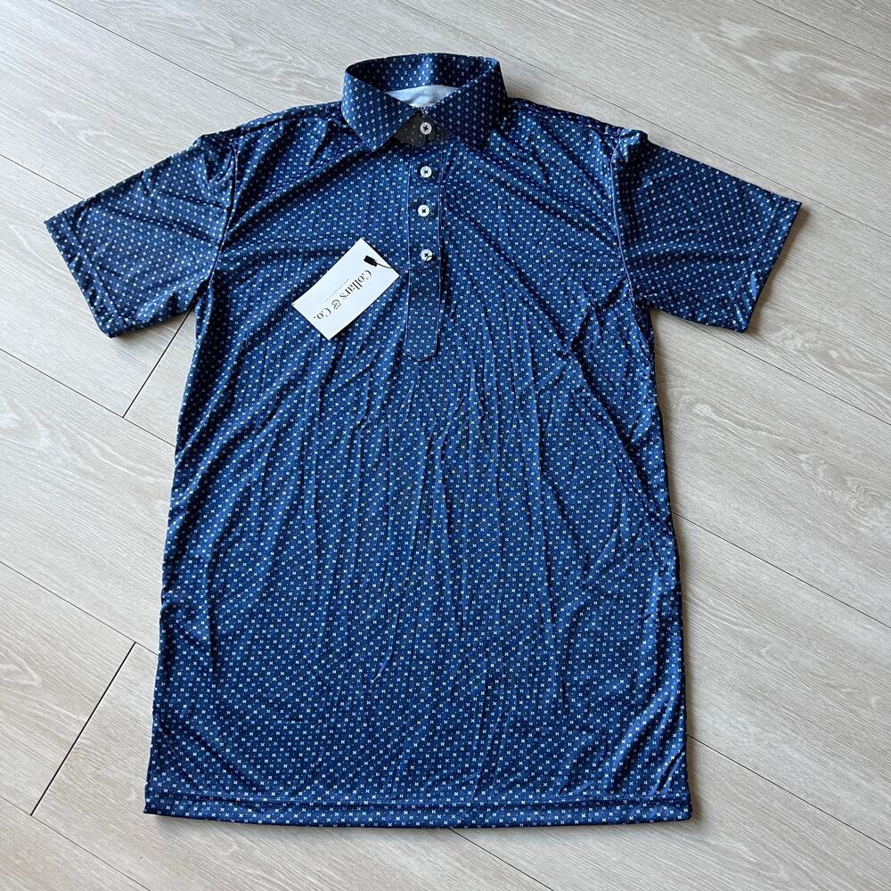 Collars & Co Dress Collar Polo Tee Mens Small Blue Short Sleeve
